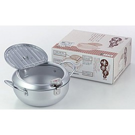 Yoshikawa Ajirakutei II SJ1024 Tempura Pot with Lid, Silver, 7.9 inches (20 cm), Thermometer Included