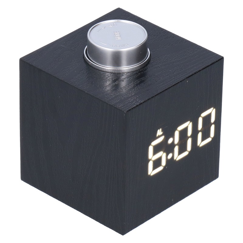 LED Knob Alarm Clock Digital Thermometer Display Imitation Wood Grain