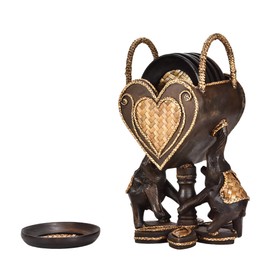 AeraVida Elephant Pair Holding a Heart Set of 6 Coaster Kitchen Décor | Decorative Wooden Coaster | Rain Tree Wooden Coaster | Wooden Coaster | Decorative Wooden Coaster for Kitchen