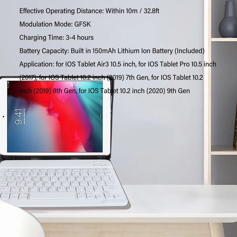 Wireless Bluetooth Keyboard with Magnetic Case Pencil Holder for IOS