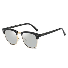 Rocf Rossini Sunglasses Polarised Men's Women's Retro Vintage Classic Half Frame, Men / Women, Anti-Reflection, UV400 - Black/silver, size: l