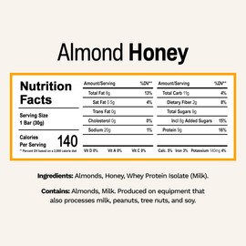 Rise Rise Whey Protein Mini Bars - Almond Honey | Breakfast Bar & Protein Snack 18g Protein 4g Fiber Just 3 Whole Food Ingredients Gluten-Free Soy Free