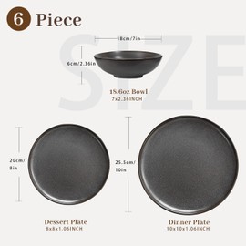 Ceramic Dinnerware Set 6 Pieces, Handmade Reactive Glaze Plates and Bowls Sets, Highly Chip and Crack Resistant | Dishwasher & Microwave Safe Dishes Set for 2 (Grey)