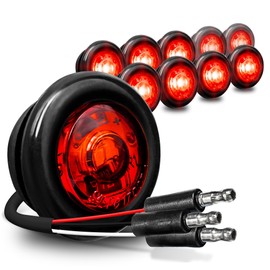 TRUE MODS 10pc 3/4" Inch Round Red Trailer 12V LED Marker Light [3 Wire/Turn Brake Tail TBT Lights] [DOT FMVSS 108] [SAE P2PC] [Semi-Spherical Output] [IP67 Waterproof] Small Markers for Trailer Truck