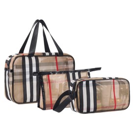 SOMIER 3 Pack/Size Waterproof Travel Toiletry Bag, Translucent Cosmetic Bags Stripe PVC Makeup Organizer, TSA Approved Zipper Carry on Pouch Travel Bag for Vacation, Bathroom, Airplane, Multicolor Stripe