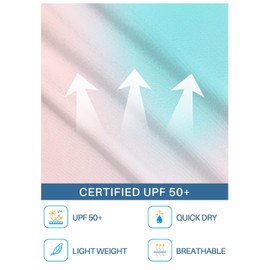 BesserBay Kids Girls UV Protection Rash Vest Blue Pink Yellow Gradient Leaves Long Sleeve Stretchy Fabric Swimming Top 9-10 Years