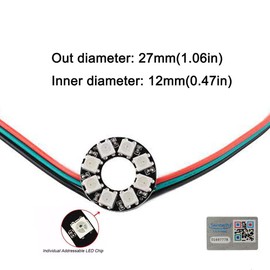 Sparkleiot 8 Bits WS2812 Addressable LED Ring with SM2.54-3P Wire, DC5V WS2812B 5050 RGB LED with Built-in Drivers Pixels Individual Controlling for Arduino Pi ESP8266 ESP32 Nodemcu (8 bits)