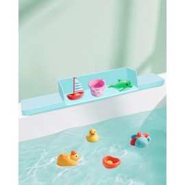 bathiin Splash Guard for Bathtub, Bath Tub Splash Guard with 7 Suction Cups, Bath Toy Holder, Tub Play Shelf for Kids, Bathtub Side Tray, Toddler Bathroom Essentials, 1 Pack, Blue