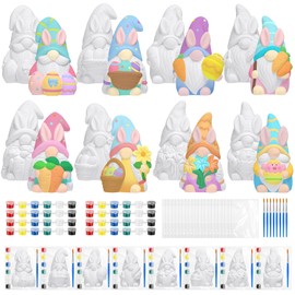 Foilswirl 8 Pcs Gnome Ceramics to Paint Ready to Paint Your Own Ceramic Gnome Statues DIY Unpainted Ceramics Paintable Figurines Kit Crafts with Brush Palette