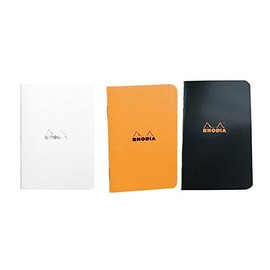 Rhodia Side Staplebound Pocket Notebook (3 X 4.75) Orange, Black and White, Pack of 3