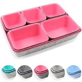 Newthinking Desk Drawer Organiser Trays, 8 Pack Square Organizer Box Stackable Dividers, Save Desk Space Dividers Box for Home Office Cosmetics Storage Boxes (Pink)
