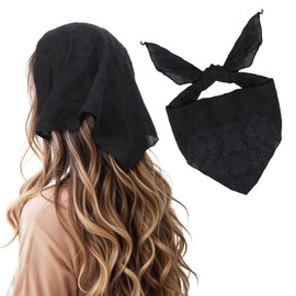 Quilax Lace Bandana for women, Black Hair Bandana, Headscarf for Women, Cute Fashion Hair Scarf Bandanas Headband, Triangle HairScarf Summer Accessories