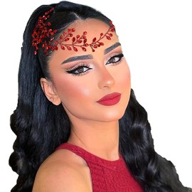JHOO Bridal Wedding Headbands Rhinestone Women Hair Accessories HairPiece for Parties, Dances, And Special Occasions (Red, one size)