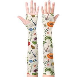 Garden Sleeves for Women Boho Gardening Sleeves with Thumb Holes UV Sun Protection Arm Sleeves for Women - Color: Dragonfly