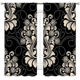 Black White Damask Curtains, Vintage Antique Baroque Classic Floral Elegant Chic Flower Patterned Art Decor Blackout Window Drapery Treatments for Bedroom Living Room Kitchen Bathroom, 42"x45" Inch