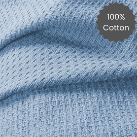 Cotton Clinic 100% Cotton Waffle Blanket Twin Size 60"x90"- Soft Lightweight Breathable Bed Blanket for All Season - Perfect Blanket Layer for Couch Bed Sofa - Elegant Home Decoration -Light Blue