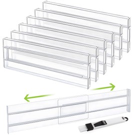 Drawer Dividers, 6 Pack Expandable Drawer Organisers Clear Plastic Drawers Separators, Adjustable Range of 27.6-52 cm Drawer Inserts for Wardrobe for Clothing Kitchen Utensils & Office Storage