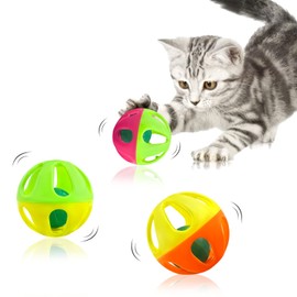 Andiker Cat Ball Toy With Bell, 6Pack Set Premium Plastic Jingle Cat Bell Balls for Cat Training &Exercising Assorted Color Interactive Cat Balls with Bell Inside for Cat Lovers&Kitten Gift Indoor (6)