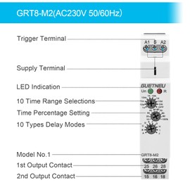 GUETNEU Relay 12V, Timer Relay Delay Off Trigger, Off Delay Timer with 10 Function Choices, Wide Voltage Multifunctional Relays for Electric Appliances, XS-SJ-M2-AC 230V, 35mm DIN Rail Mounting