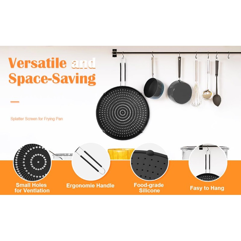 Apidgrowth Silicone Splatter Screen for Frying Pan,Grease Splatter Guard,Heat-Resistant Splatter