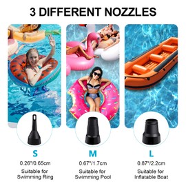 Segotendy Electric Air Pump, Electric Air Pump with AC & DC Power Supply, 3 Air Nozzles, Portable Mini Air Pump, Deflator/Inflator Pump for Camping, Air Mattress, Dinghy, Paddling Pool, Mattress Pool