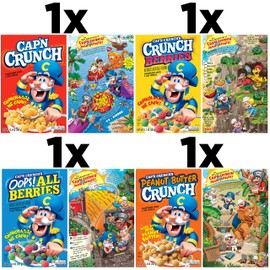 Quaker Cap'n Crunch Breakfast Cereal, 4 Flavor Variety Pack, (4 Pack), Sweetened Corn & Oat Cereal Original, Crunch Berries, Oops All Berries, Peanut Butter