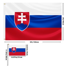 Pack of 16 Flag Set, European Cup Decorations, 1 x Large Flag 150 x 90 cm, with Brass Eyelets, 15 Pieces Small, Hand Flag, Decorated at Sports Events, Parties (Slovakia)