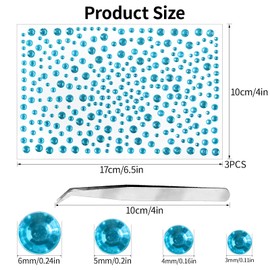 3Sheets Face Gems Rhinestones Stickers Bling Craft Light Blue Clear Crystal Tweezers Decals Face Gems Pearls for Makeup Stick on Body 3/4/5/6MM Hair Nails Craft DIY Gems for Nails Makeup Decor 975PCS