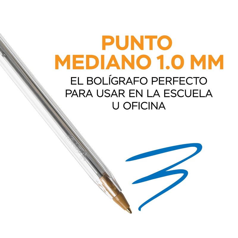 BIC Bolígrafo Cristal Punto Mediano 1.0 mm Cuerpo Hexagonal Tapa