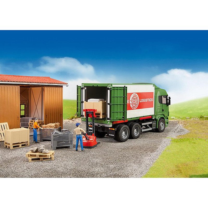 Bruder 02415 Logistics Set with Pallets, Warehouse and Trailer Bins,