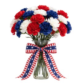 4" Patriotic Wired Ribbon, 10 Yards -American Flag Stars & Stripes Double-Sided with Red Satin Ribbons for 4th of July, Memorial Day, Wreath Making, Gift Wrapping, Holiday Decor