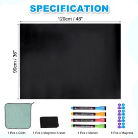 PATIKIL Magnetic Dry Erase Whiteboard Paper, 36"x48" Self Adhesive Black Board Stickers for Wall Blackboard Contact Paper Sheet with Marker, Magnetic Eraser and Magnets, Black