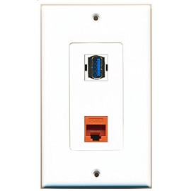 RiteAV 1 Port Cat6 Ethernet Orange 1 Port USB 3 A-A Wall Plate Oversized Jumbo MIDI