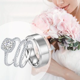 18k White Gold Plated Wedding Ring Sets for Him and Her Women Men Titanium Stainless Steel Bands 2Ct Cz Couple Rings Size 11&6