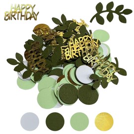 QFEHTHSK Pack of 200 Happy Birthday Confetti, Glitter Confetti, Table Decoration Confetti, Green Leaf Confetti, Suitable for Birthday Parties, Theme Parties