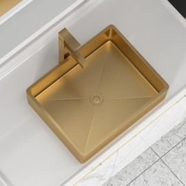 Gold Vessel Sink Stainless Steel - Fulorni 19"x15" Bathroom Vessel Sink Gold 16 Gauge Nano Titanium Plating Above Counter Rectangle Vanity Lavatory Bath Sink Basin