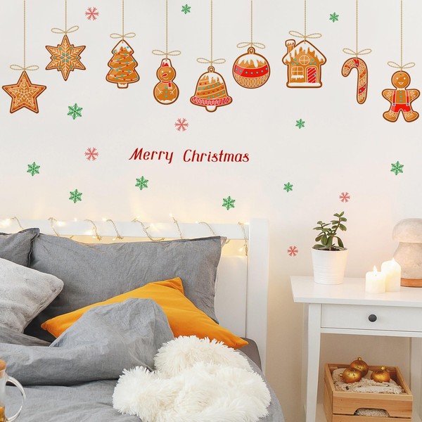 Autocollants muraux Merry Christmas à décoller et à coller - Décoration murale en pain d'épices - Décoration murale pour chambre ou porte de Noël