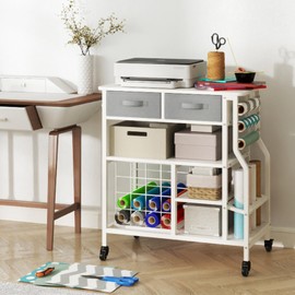 foriy Organization and Storage Rolling Craft Organizer Cart Compatible with Machine Cart with Drawers Vinyl Roll Holder Storage Cabinet for Home Craft Room