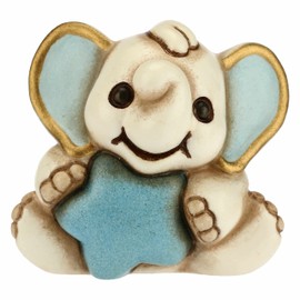 THUN - Elephant Ornament with Blue Star - Birth Gift - Living, Home Furnishing, Ornaments - Ceramic - 4x3,3x3,8 cm h