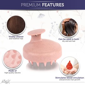INTER-ESQUE Scalp Massager - Scalp Massage Brush - Head Massage Brush - Bamboo Shampoo Brush - Pink