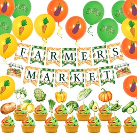 Farmers Market Banner Garland Locally Grown Baby Shower Decor for Kids Vegetable Fruit Birthday Party Farmer's Market Produce Stand Party Decorations
