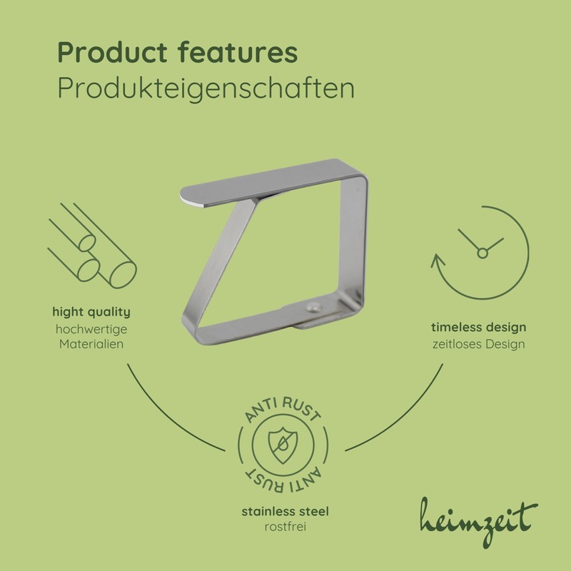 heimzeit Tablecloth Clips Made of High-Quality Stainless Steel [Pack of