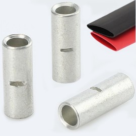 SVAAR 4 Gauge Non-Insulated Butt Connectors 10 PCS Crimp Butt Splice Connectors,4 AWG Butt Connectors 22mm² Uninsulated Butt Splice Marine Grade Crimp Butt Terminals with 10 PCS 3:1 Heat Shrink Tube