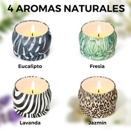 SYCYKA Velas Aromáticas, Cera de Soja 100% Pura, Juego de 4 Vela Aromática Para Yoga, Meditación, Ayudar a Dormir, es perfecto para regalos como el Día de la Madre, Navidad, San Valentín