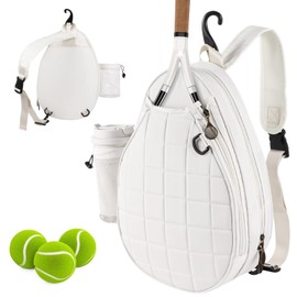 Homaisson Multi-pocket Tennis Bag, Tennis Backpack for 2 Rackets, Quilted Crossbody Sling Bag, Waterproof Tennis Sling Backpack for Women and Men, Sports Pickleball Bag