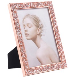 Baseo Rhinestone Picture Frame 5x7, Bling Diamond Photo Frame, Made of Metal and Real Glass, for Wall or Tabletop Display,Vertical & Horizontal (Rose Gold, 5x7)