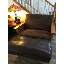 OctoRose Leather Like Brown and Bonded Micro Suede Reversible 3 Side Zipper Futon Chair Ottoman Cover 28x21+6" (inch) (Leatherlike-Brown, ChairOttoman(28x21+6"))