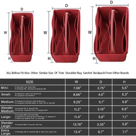 ZTUJO Purse Organizer Insert, Felt Bag Organizer with Metal Zipper, Handbag & Tote Shaper, For Speedy Neverfull Tote, 7 Sizes(Slender Large, Red)