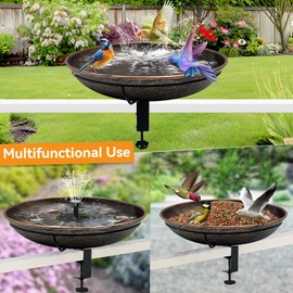 OUISJYER Deck Mounted Bird Bath, Easy to Clean12 Detachable Bath Bowl, Metal Birdbath for Outside with Sturdy Adjustable Clamp for Railing Balcony Fence Outdoor Decor 0.7 Gallon