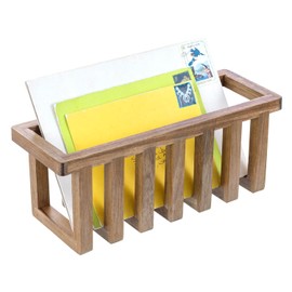 MyGift 11 Inch Premium Solid Acacia Wood Wall Mounted Mail Letter Holder Basket, Rustic Farmhouse Wooden Hanging Card Storage Rack, Home or Office Organizer